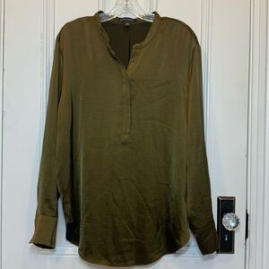 Banana Republic Satin Button Front Heritage Olive Green Tunic Blouse - Size L